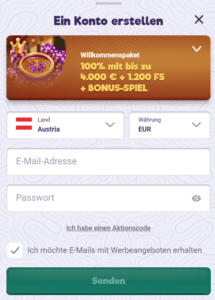 Registrierung bei Safecasino